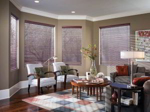 faux wood blinds in living room