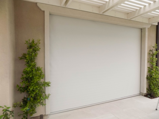 California Room Motorized Power Screen with Recessed Tracks and Housing