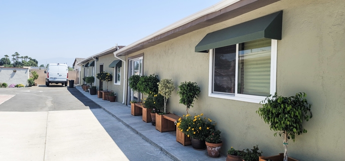 Commercial Fixed Awnings on an apartment complex in Riverside, California