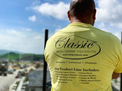 The back of an Oceanside employee of Classic Improvement Products