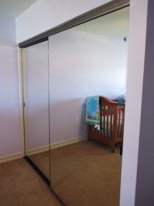 2 Panel, 2 Track Brushed Nickel Trimline Closet Doors w/ Beveled Mirrors