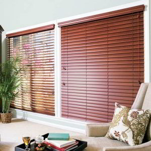 faux wood blinds in living room