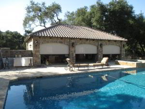 Motorized Power Screens on a pool house in Chino Hills, California