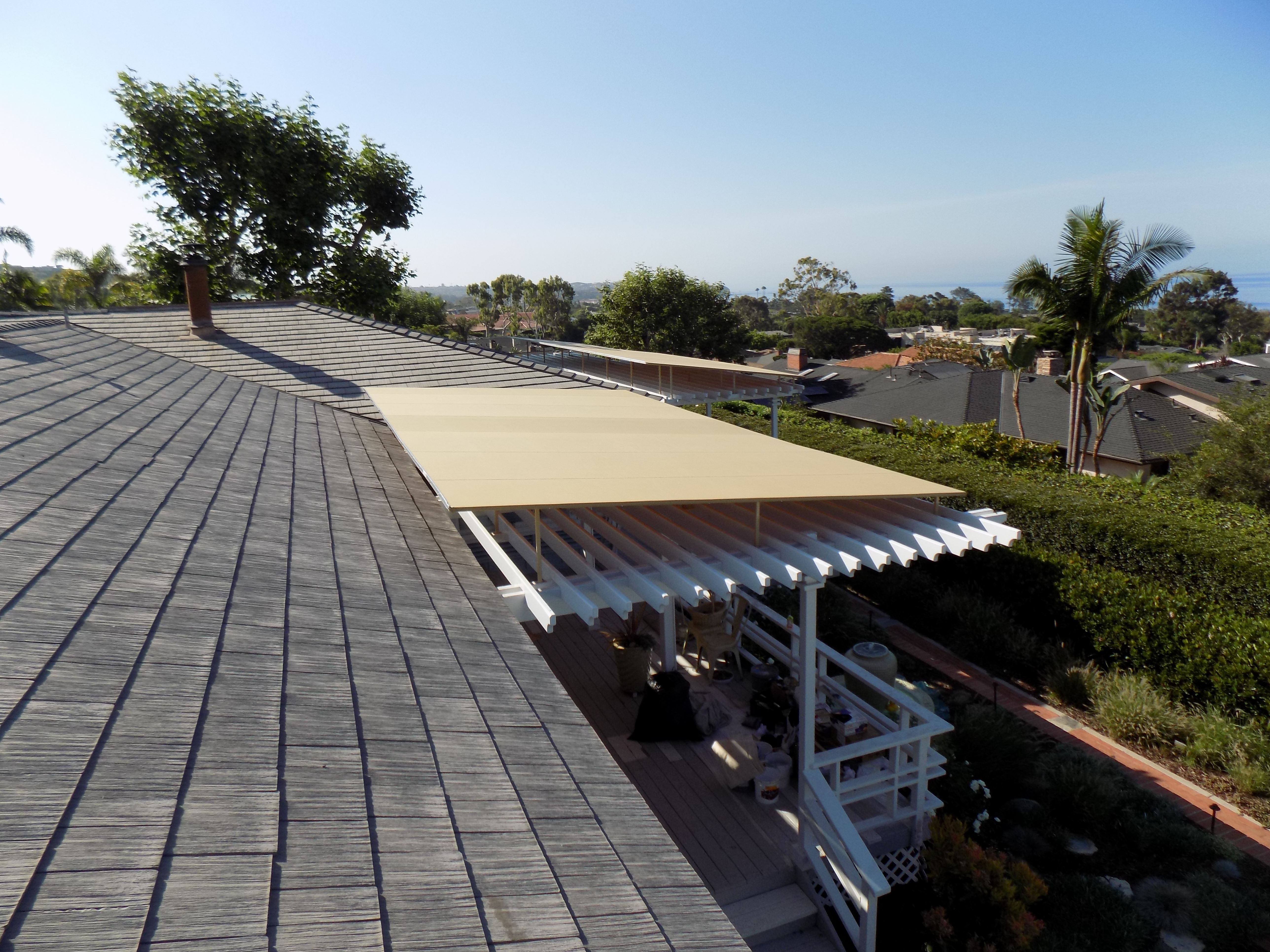 Sloped Trellis Awning Cover for sun protection on a wood patio trellis