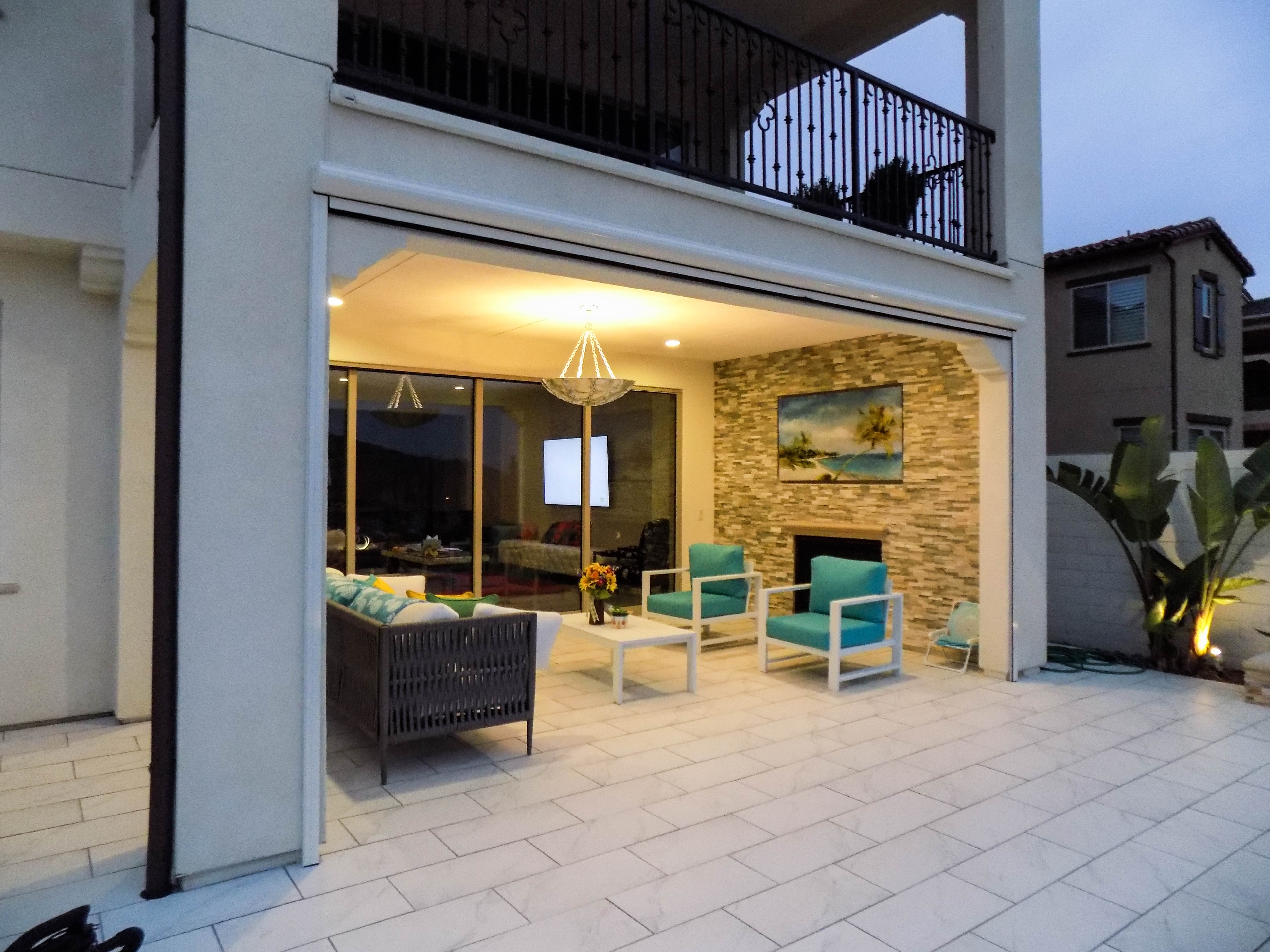 Motorized Power Screen on a backyard California Room